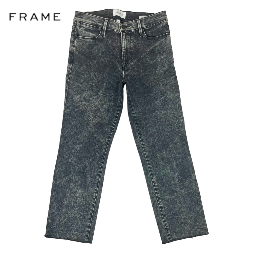 Frame Denim | Women 28 | Black Acid Wash Le High Straight Jeans Raw Edge